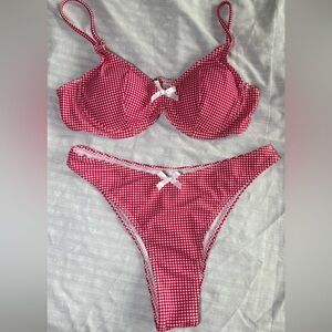 Red Gingham Bikini Set with White Bow